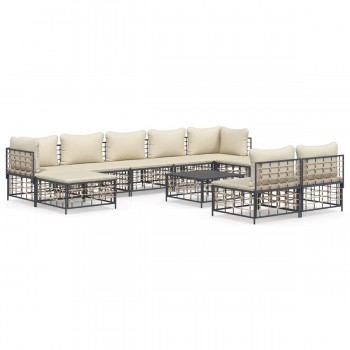 DOTMALL Big-Sofa 10-teilige Gartenlounge mit Kissen aus anthrazitfarbenem Polyrattan