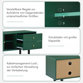 Sweiko TV-Schrank Lowboard mit Rattan-Schiebetüren und 2 Schubladen, Metallfüße, 160*40*60cm