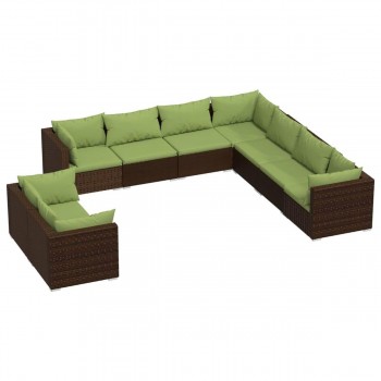 DOTMALL Big-Sofa 10-teiliges Garten-Lounge-Set mit Kissen, braunes Polyrattan